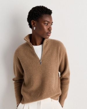 Quince Mongolian Cashmere Fisherman Quarter Zip Sweater - Brown