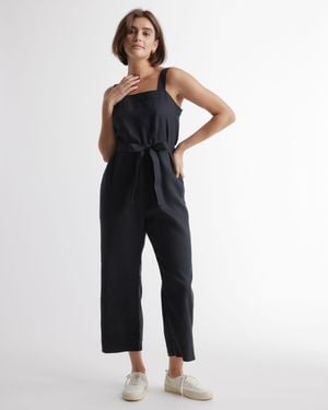 Quince 100% European Linen Square Neck Jumpsuit - Blue