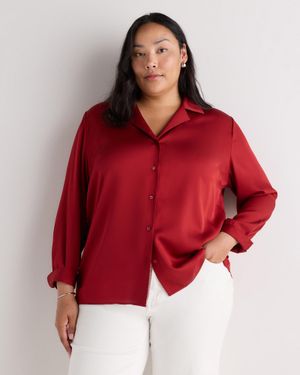 Quince Washable Stretch Silk Notch Collar Blouse - Red