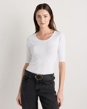 Quince Micro-Rib Elbow Sleeve Tee, Organic Cotton - White