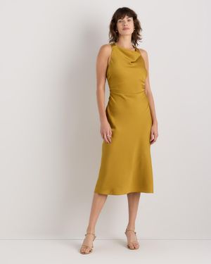 Quince Washable Stretch Silk High Neck Midi Dress, Mulberry Silk - Yellow
