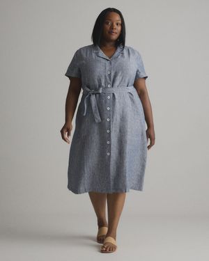 Quince 100% European Linen Button Front Dress - Gray