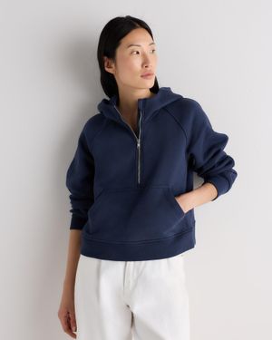Quince Everyday Fleece Cropped Half Zip Hoodie, Organic Cotton - Blue