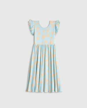 Quince Bamboo Short Sleeve Flutter Twirl Dress - Blue