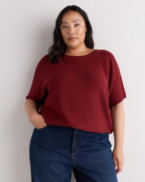 Quince Lightweight Cotton Cashmere Link-Stitch Dolman Sweater - Red