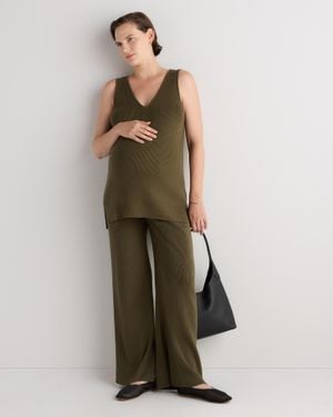 Quince Cotton Cashmere Maternity Wide Leg Pants - Green