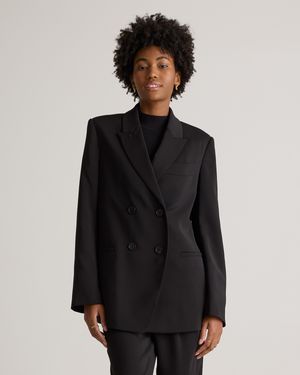 Quince Stretch Crepe Relaxed Double-Breasted Blazer, Polyester - Black