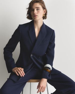 Quince Stretch Crepe Relaxed Double-Breasted Blazer, Polyester - Blue