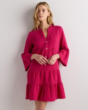 Quince Gauze Long Sleeve Tiered Mini Dress, Organic Cotton