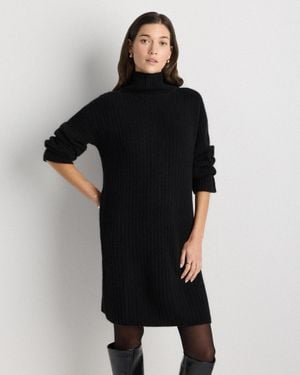 Quince Mongolian Cashmere Ribbed Turtleneck Mini Dress - Black