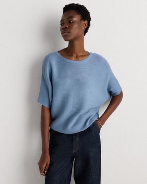 Quince Lightweight Cotton Cashmere Link-Stitch Dolman Sweater - Blue
