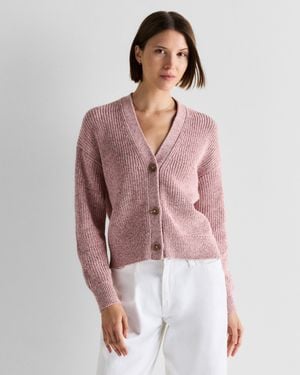 Quince Fisherman Boxy Cropped Cardigan, Organic Cotton - Red