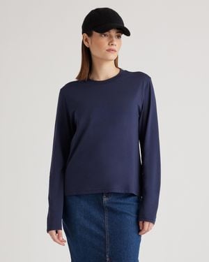 Quince Cotton Modal Relaxed Long Sleeve Tee, Cotton/Modal - Blue