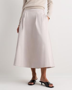 Quince Sateen A-Line Midi Skirt, Cotton Sateen - Gray