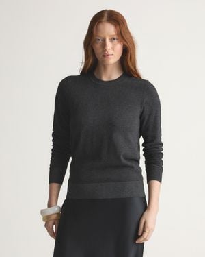 Quince Lightweight Cotton Cashmere Crew Sweater, Organic Cotton - Black