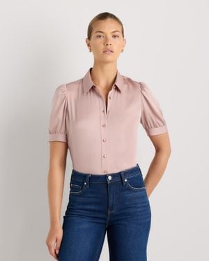 Quince Washable Stretch Silk Puff Sleeve Blouse, Mulberry Silk - Blue