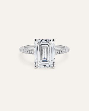 Quince Lab Grown Diamond Emerald Pave Cathedral Engagement Ring 5Ct - White