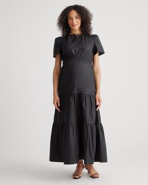 Quince Poplin Maternity Tiered Maxi Dress, Organic Cotton - Black