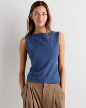 Quince Stretch Cotton Jersey Boat Neck Tank Top, Organic Cotton - Blue