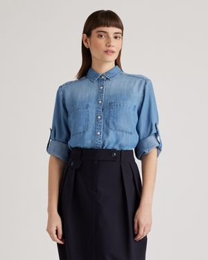 Quince Chambray Tencel Long Sleeve Shirt - Blue