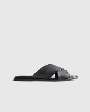 Quince Italian Leather Crossover Slide - Black