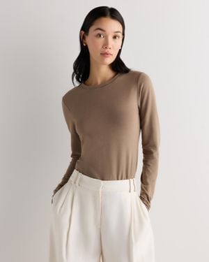Quince Stretch Cotton Jersey Cropped Fitted Long Sleeve T-Shirt, Organic Cotton - Brown