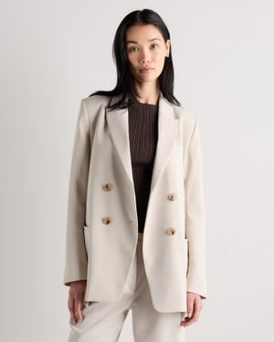 Quince Stretch Crepe Relaxed Double-Breasted Blazer, Polyester - Natural