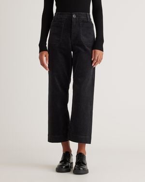 Quince Organic Stretch Corduroy Cropped Wide Leg Pants, Organic Cotton - Black