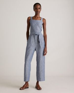 Quince 100% European Linen Square Neck Jumpsuit - Blue