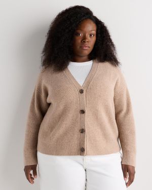 Quince Mongolian Cashmere Fisherman Boxy Cropped Cardigan Sweater - Natural