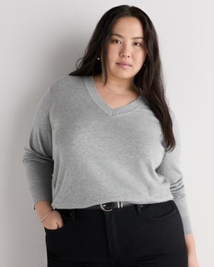Quince Lightweight Cotton Cashmere V-Neck Sweater, Organic Cotton - Gray