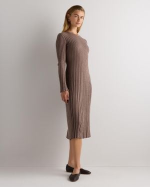 Quince Cotton Cashmere Ribbed Long Sleeve Crew Midi Dress - Brown