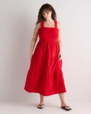 Quince Gauze Smocked Sleeveless Maxi Dress, Organic Cotton - Red