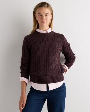 Quince Cable Crewneck Sweater, Organic Cotton - Purple