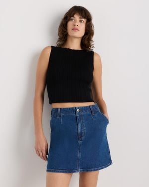 Quince Stretch Denim Mini Skirt, Organic Cotton - Blue
