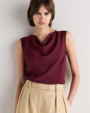 Quince Draped Matte Cowl Neck Tank Top, Recycled Polyester - Red