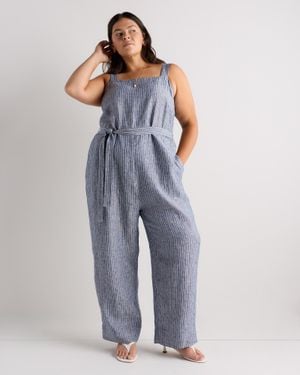 Quince 100% European Linen Square Neck Jumpsuit - Blue