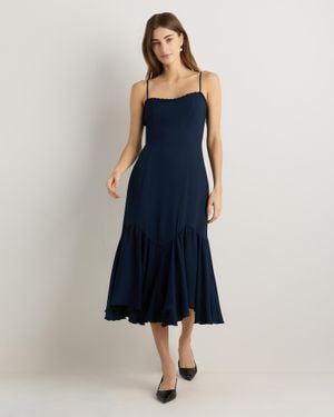 Quince Lightweight Crepe Pleated Hem Midi Dress, Viscose - Blue