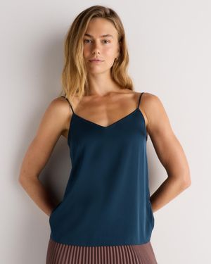 Quince Washable Stretch Silk V-Neck Cami - Blue