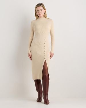Quince Cotton Cashmere Side Slit Midi Dress - Natural
