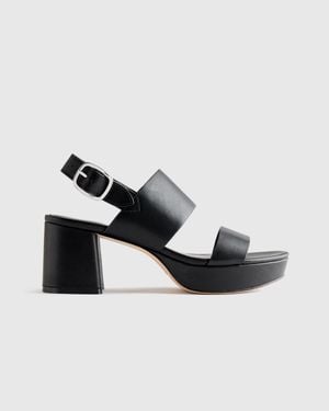 Quince Italian Leather Double Band Rings Block Heel Sandal - Black