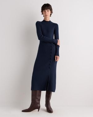 Quince Cotton Cashmere Side Slit Midi Dress - Blue
