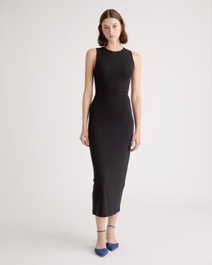 Quince Tencel Rib Knit Tank Top Midi Dress - Black