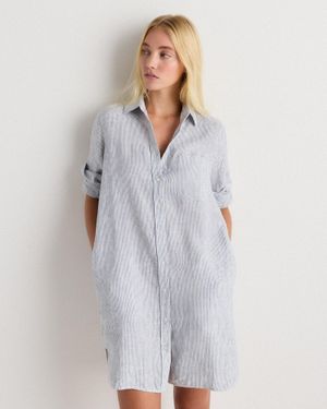 Quince 100% European Linen Shirt Dress, Organic Linen - Gray