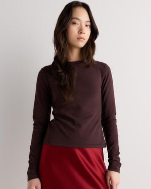 Quince Stretch Cotton Jersey Cropped Fitted Long Sleeve T-Shirt, Organic Cotton - Red