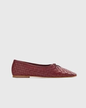 Quince Italian Leather Handwoven Square Toe Ballet Flat - Red