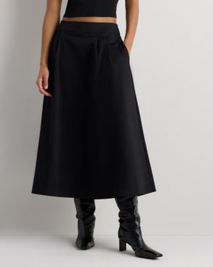 Quince Sateen A-Line Midi Skirt, Cotton Sateen - Black
