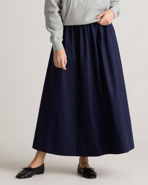 Quince Poplin A-Line Maxi Skirt, Organic Cotton - Blue