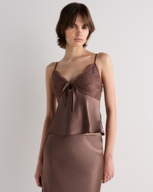 Quince Lace Cutout Cami, Silk - Brown