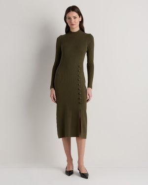 Quince Cotton Cashmere Side Slit Midi Dress - Green